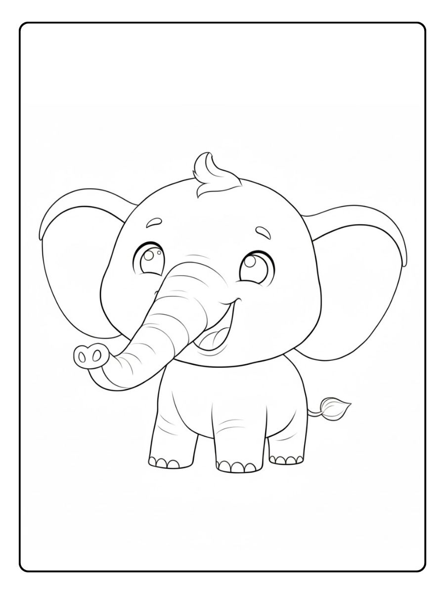 Kleurplaat olifant vrolijke baby olifant