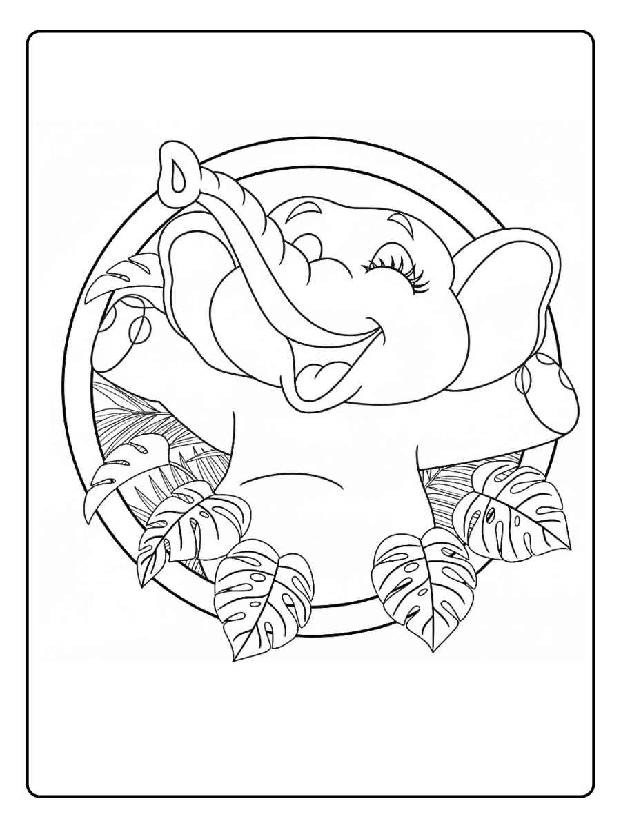 Kleurplaat olifant vrolijke olifant in de jungle