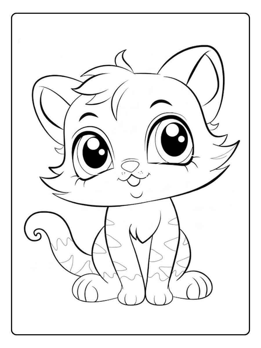 Kleurplaat poes lieve zittende poes met grote ogen