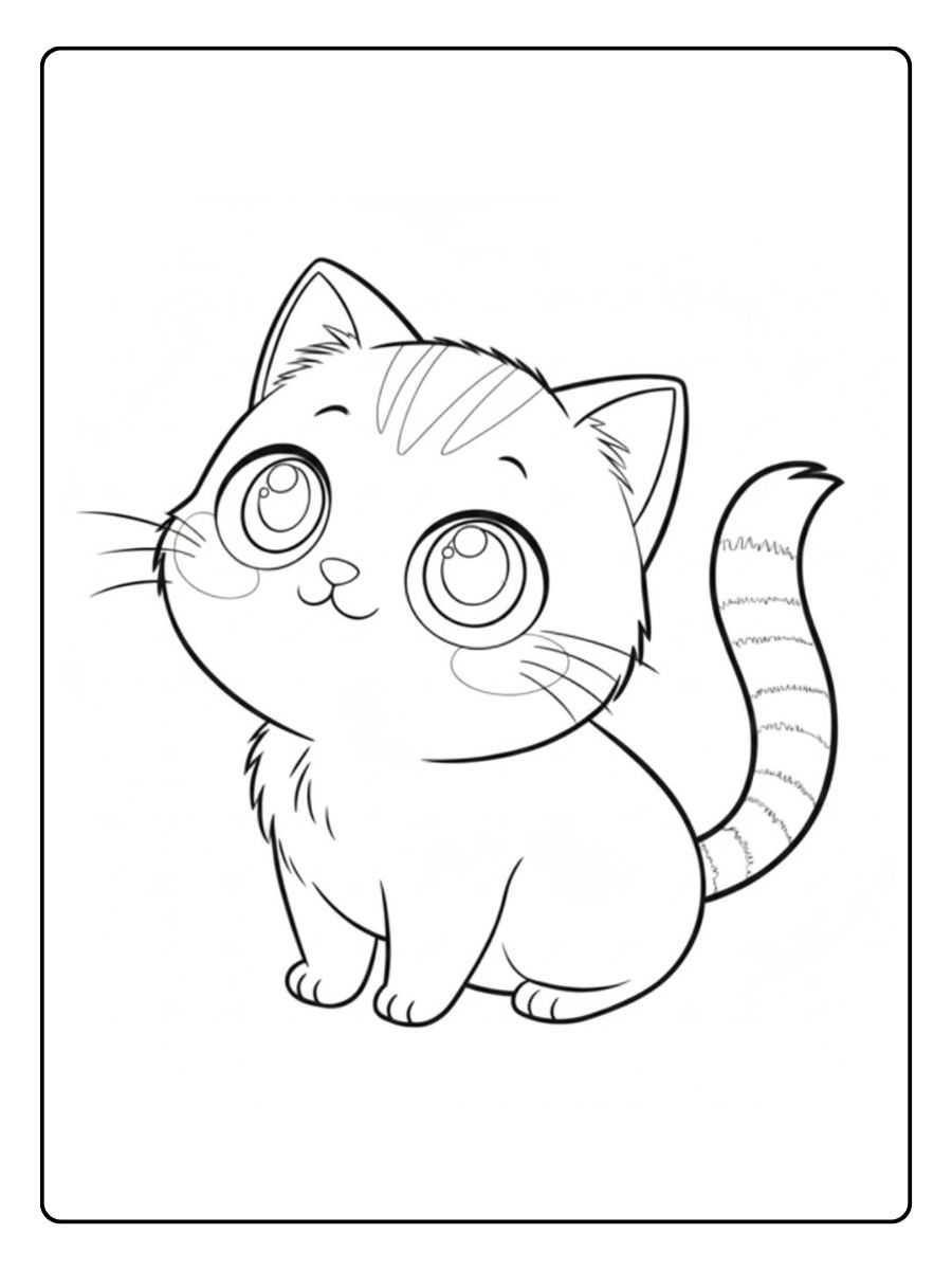 Kleurplaat poes nieuwsgierige poes met grote ogen