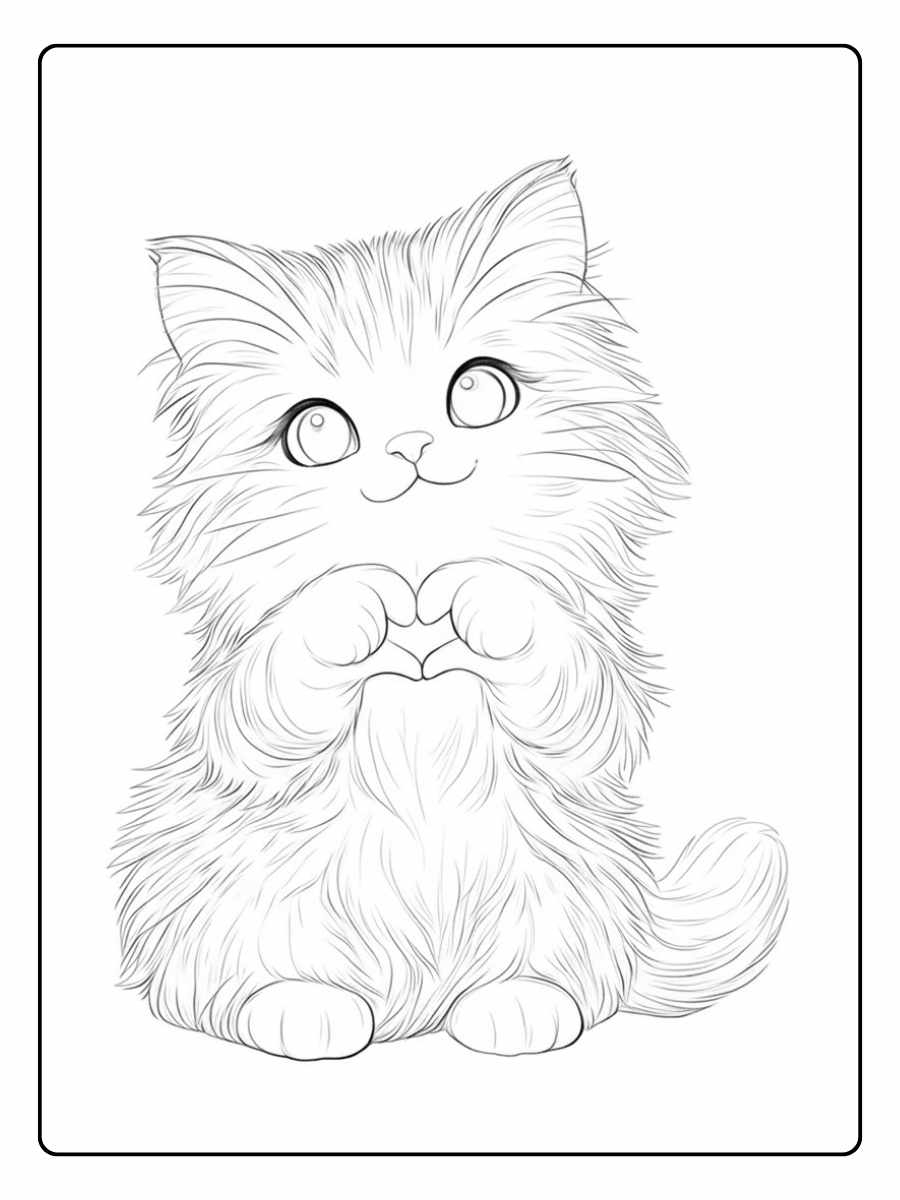 Kleurplaat poes pluizige zittende poes