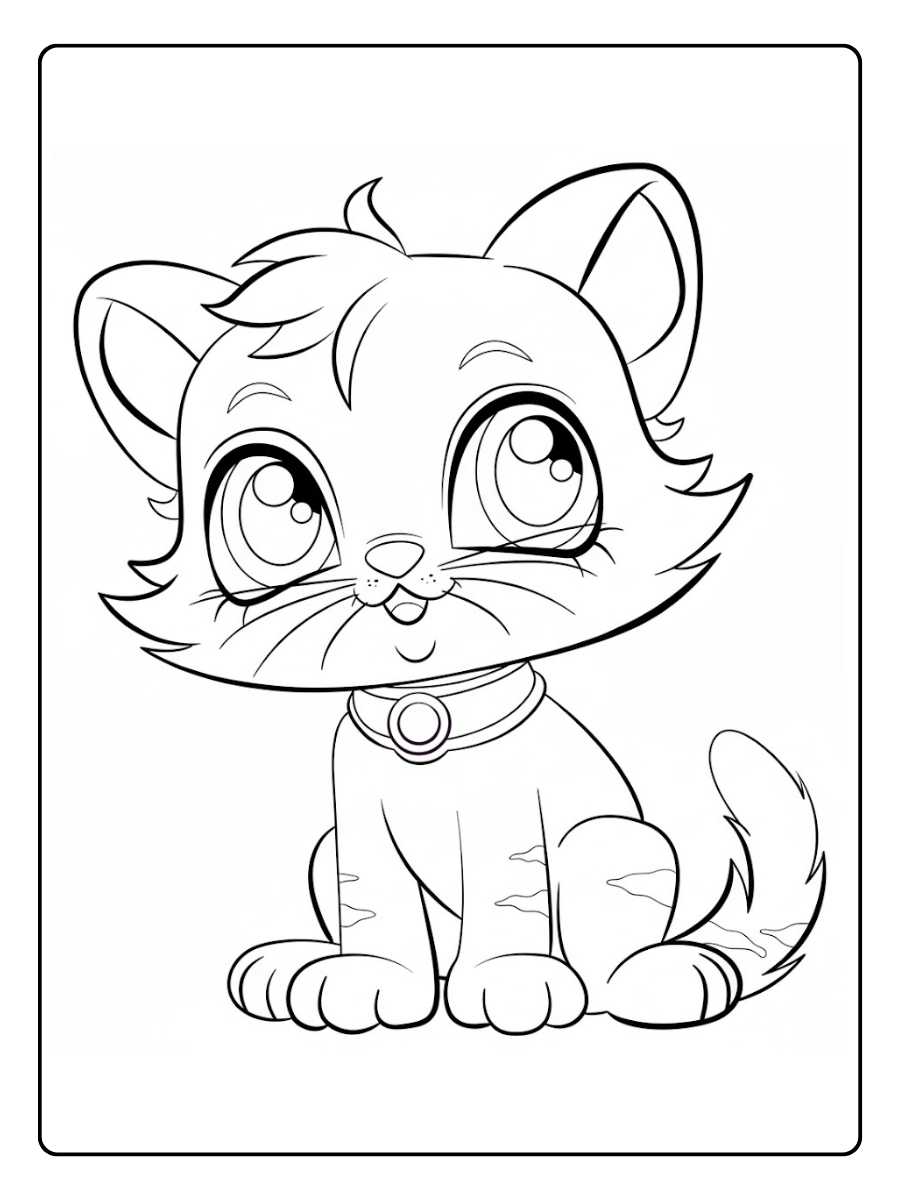 Kleurplaat poes schattige zittende poes