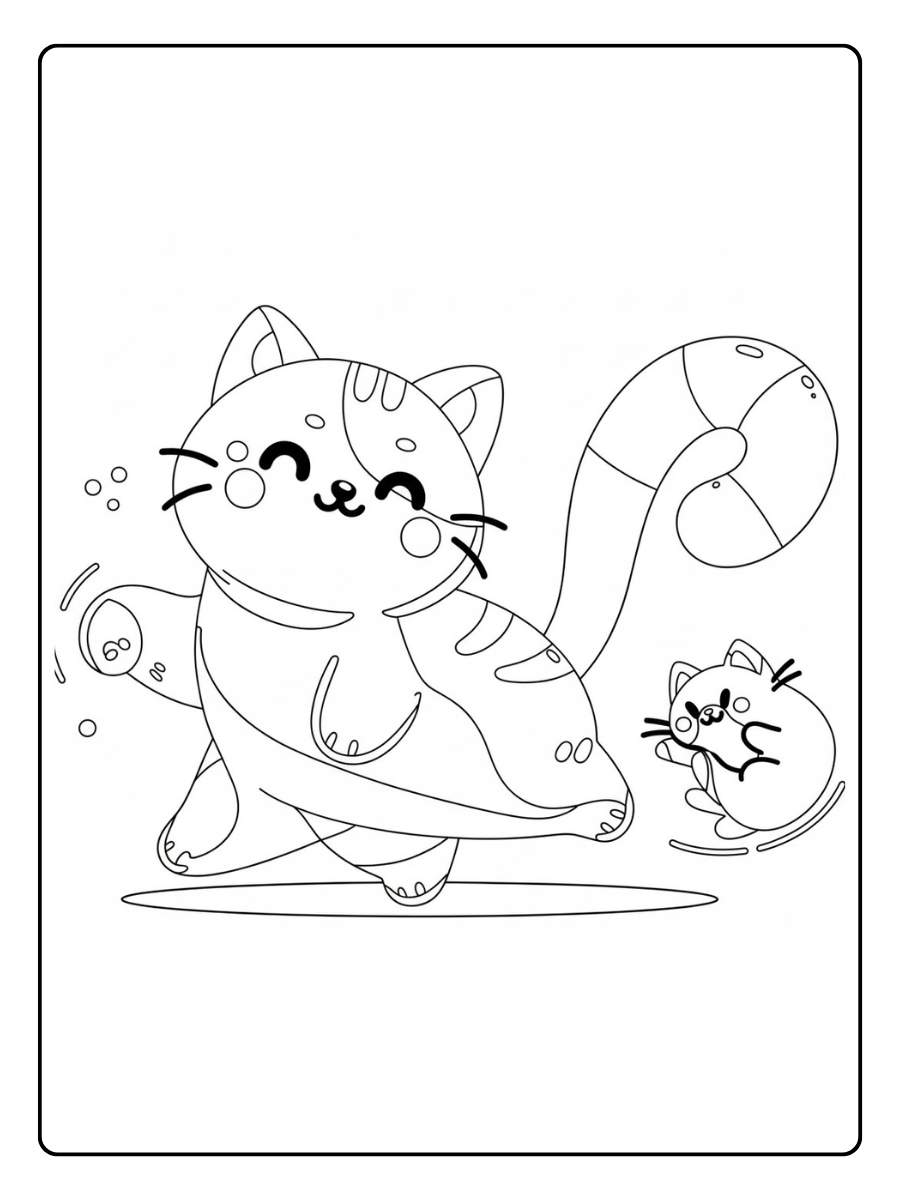 Kleurplaat poes spelende poes met vis