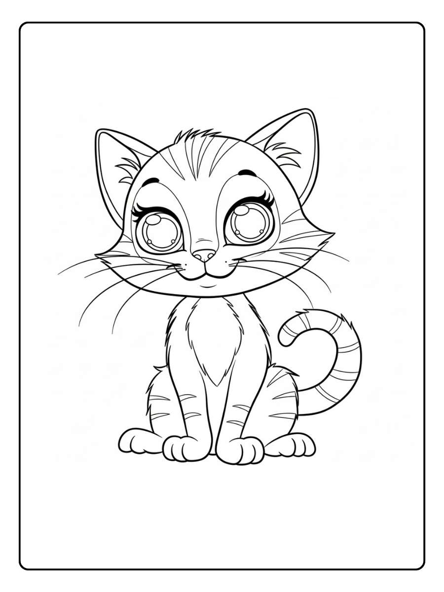 Kleurplaat poes zittende poes met lange snorharen