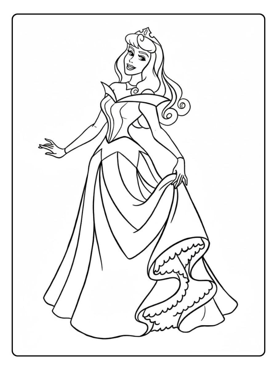 Kleurplaat prinses Aurora met grote lijnen