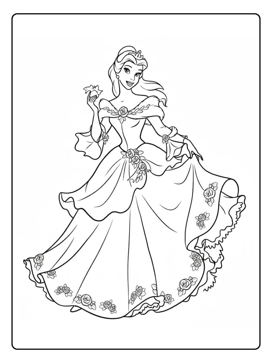 Kleurplaat prinses Belle Schoonheid en het beest