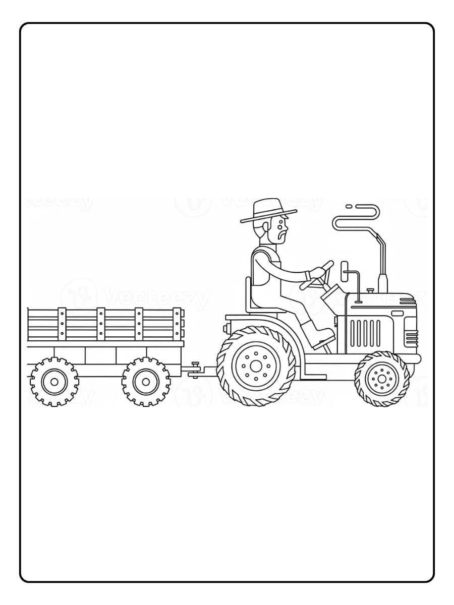 Kleurplaat trekker en boer met kar