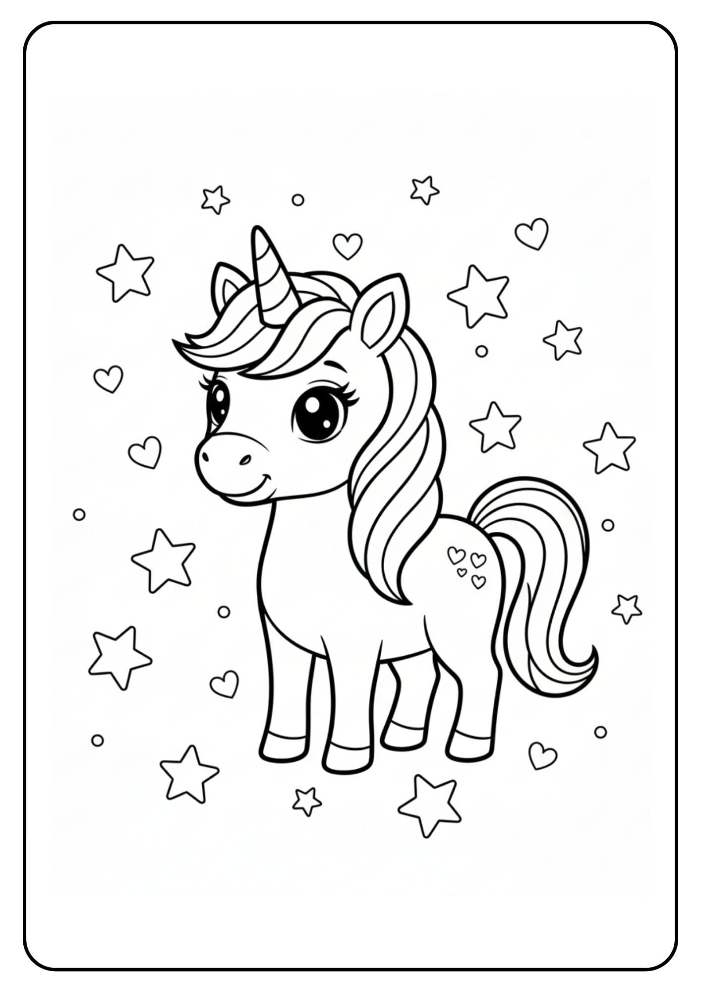 Kleurplaat unicorn met sterren