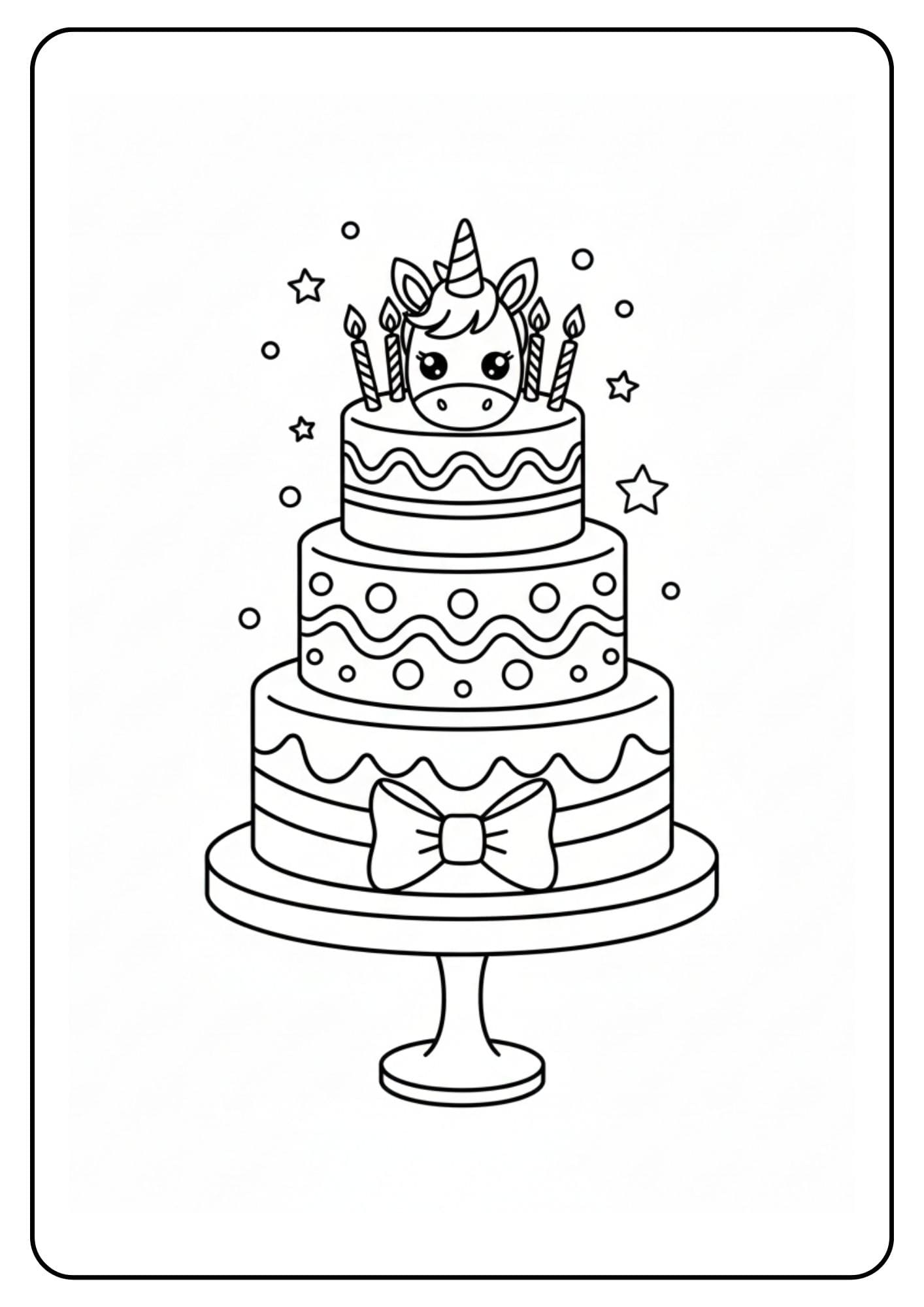 Kleurplaat unicorn met taart feest
