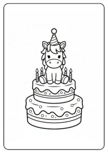 Kleurplaat unicorn op taart