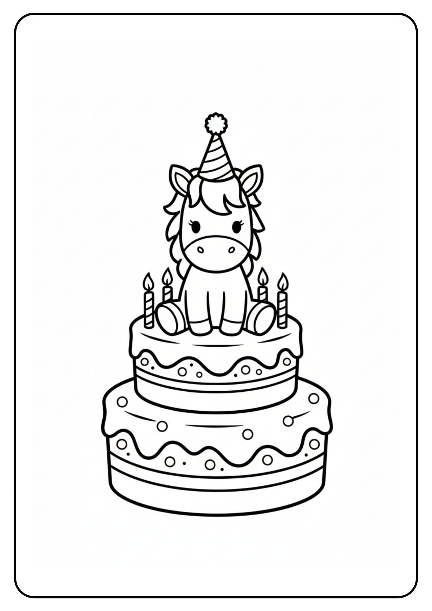 Kleurplaat unicorn op taart