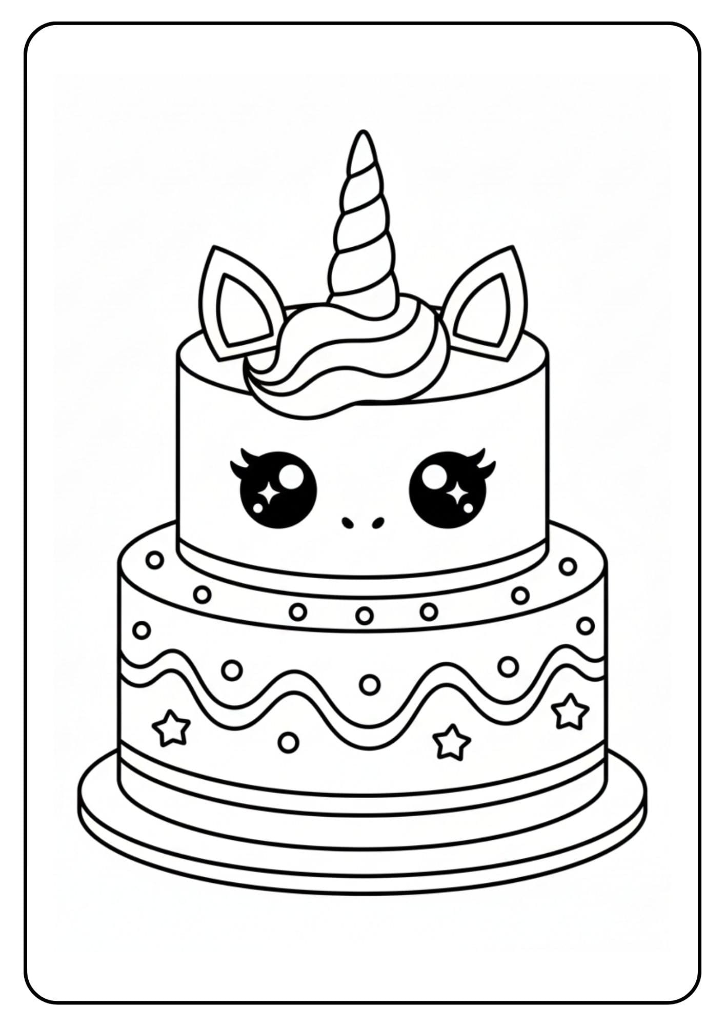 Kleurplaat unicorn taart simpel