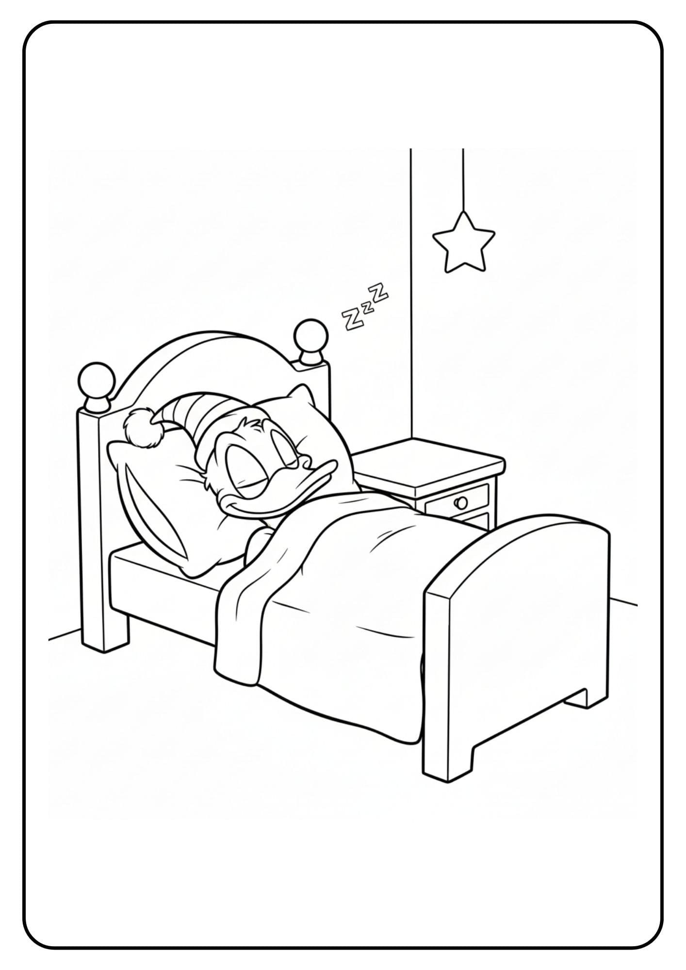 Kleurplaat van Donald Duck slapen