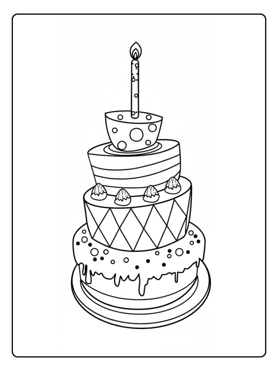 Kleurplaat verjaardag Grote taart met kaars