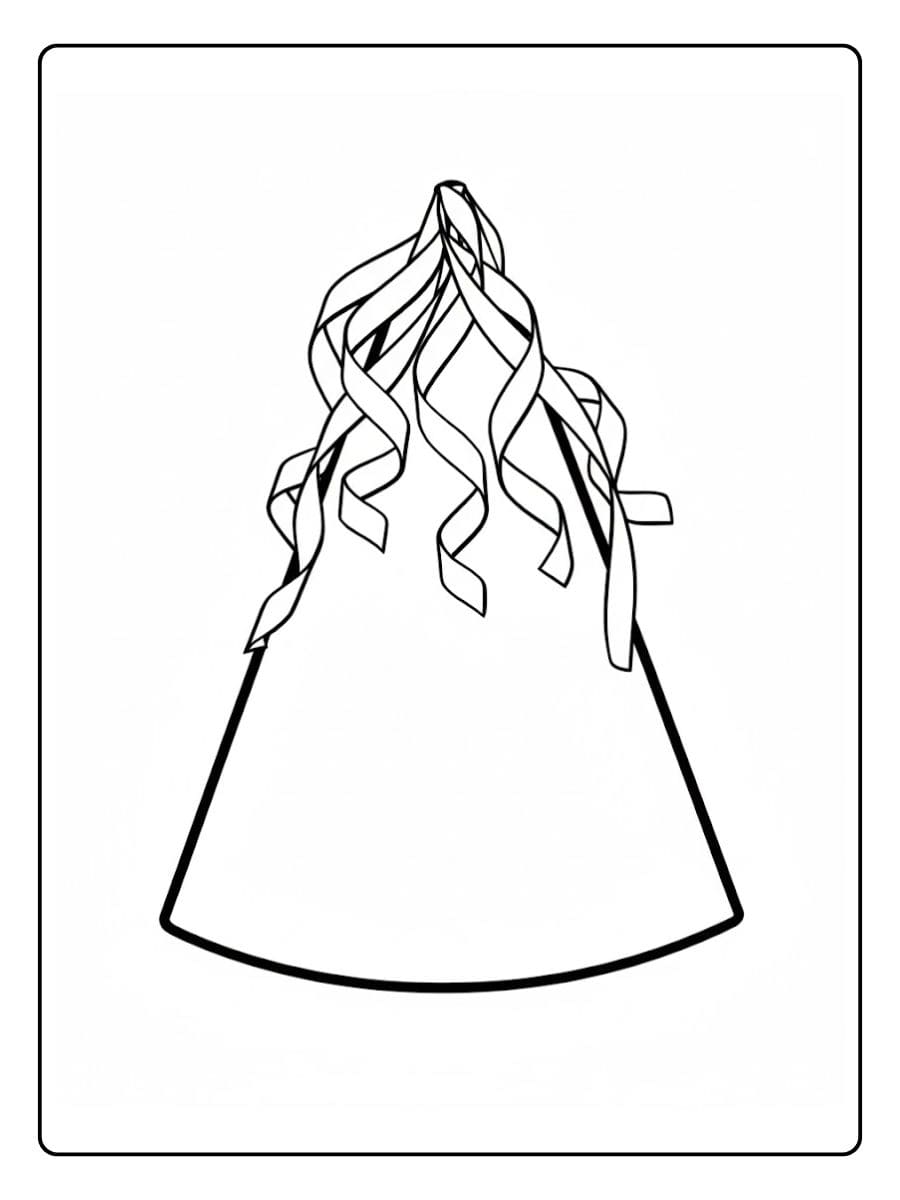 Kleurplaat verjaardag feestmuts met slingers