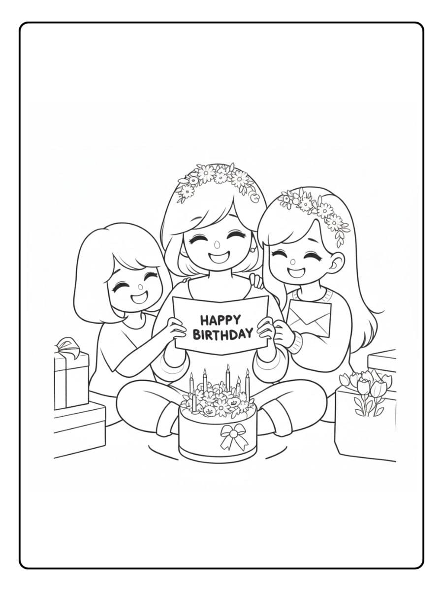 Kleurplaat verjaardag mama Vrolijke illustratie van moeder