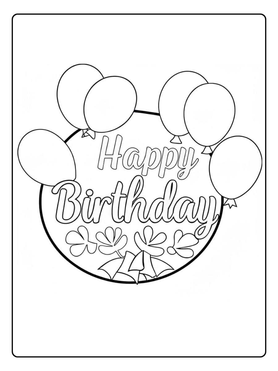 Kleurplaat verjaardag met ballonnen en tekst