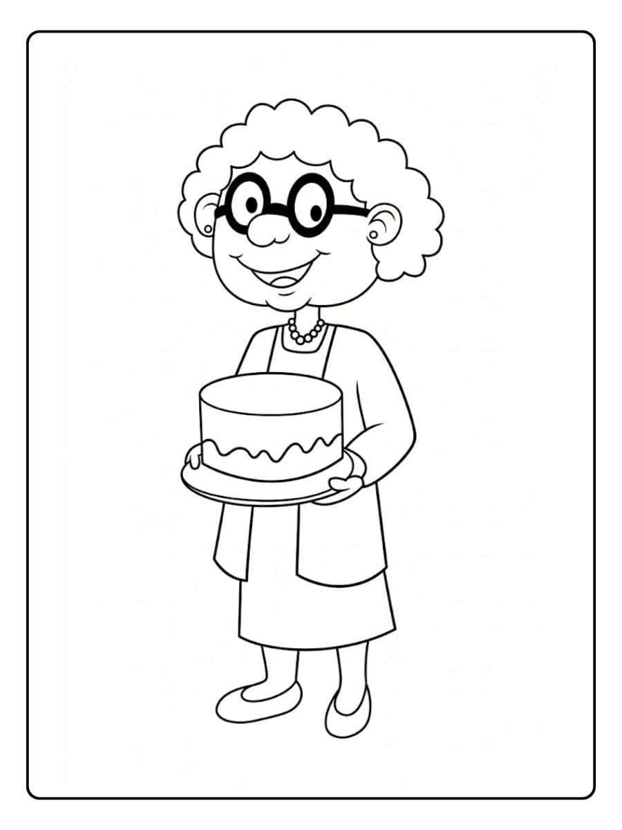 Kleurplaat verjaardag oma Lieve oma met taart