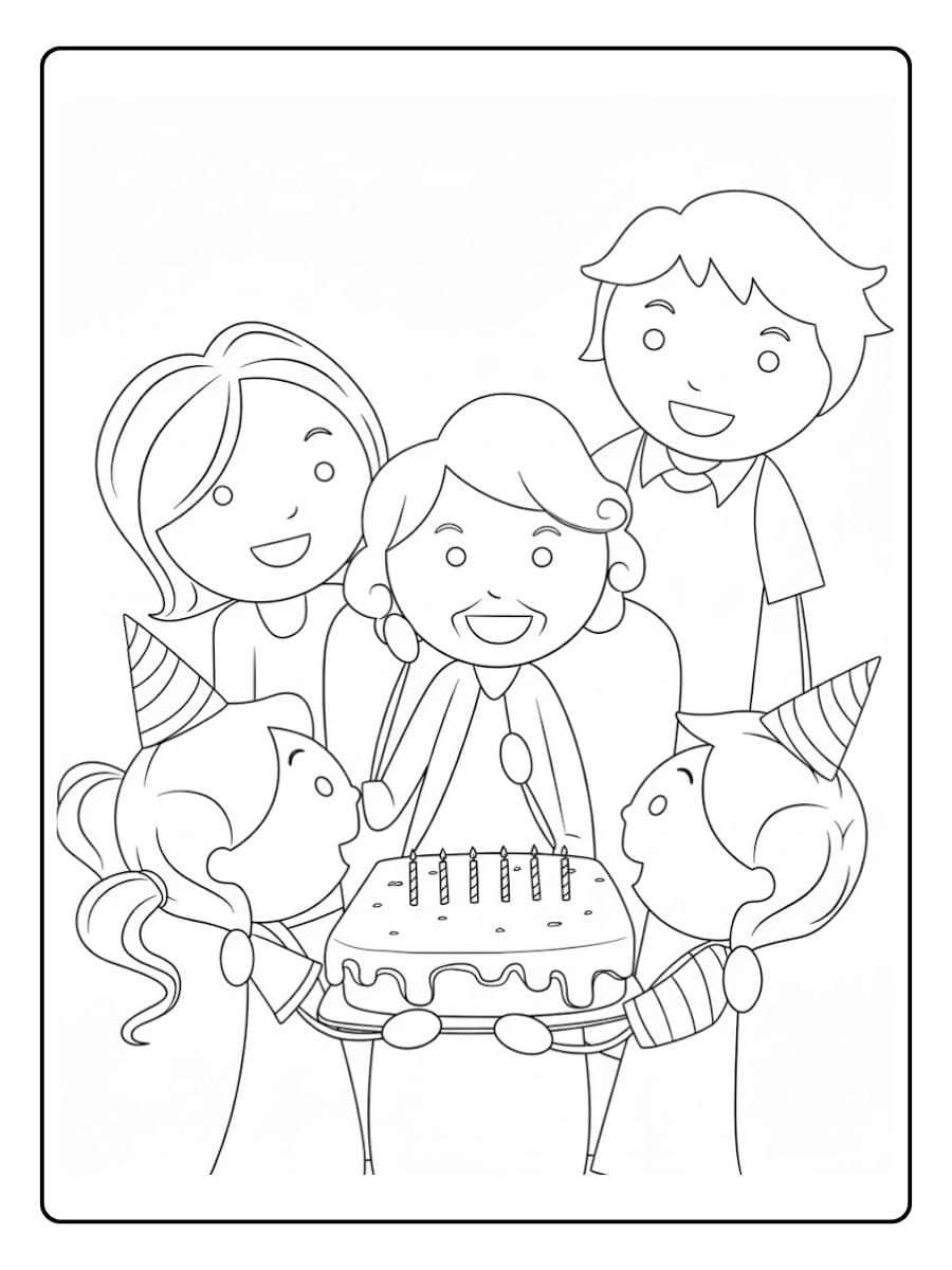 Kleurplaat verjaardag oma met familie