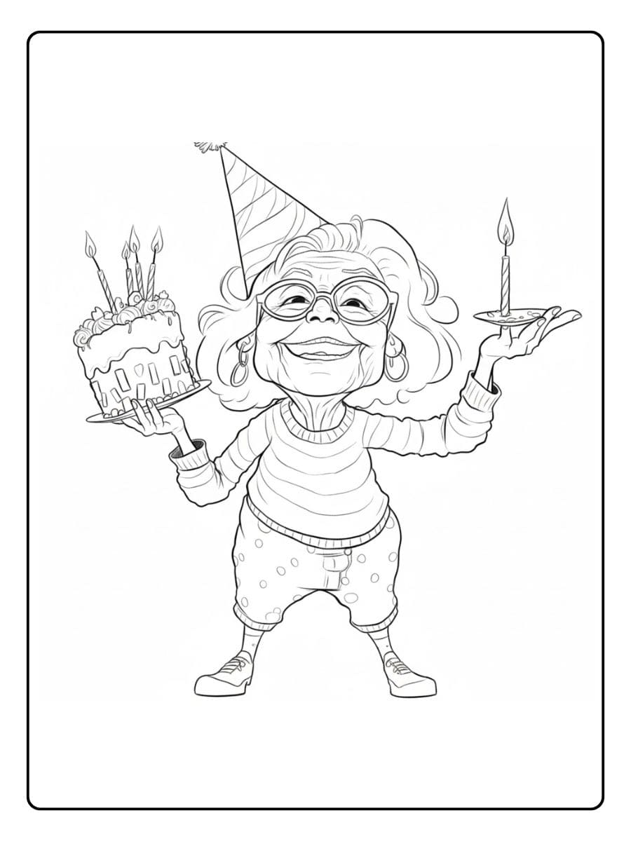 Kleurplaat verjaardag oma met taart en kaars