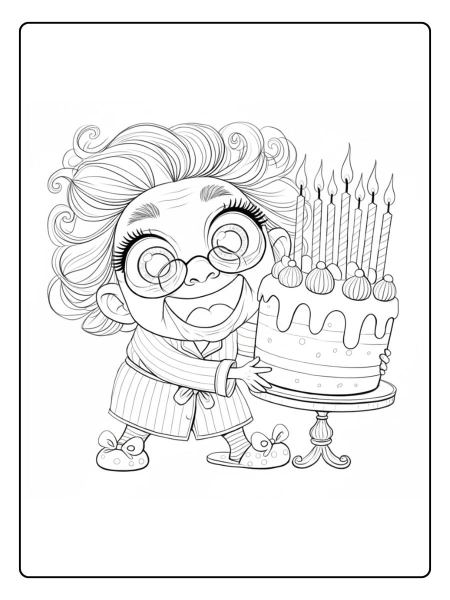 Kleurplaat verjaardag oma met taart en kaarsen