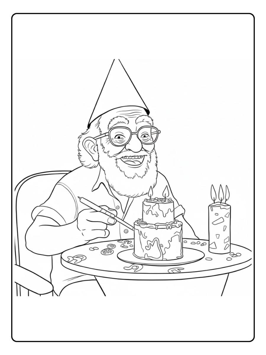 Kleurplaat verjaardag opa Vrolijke opa snijdt taart aan