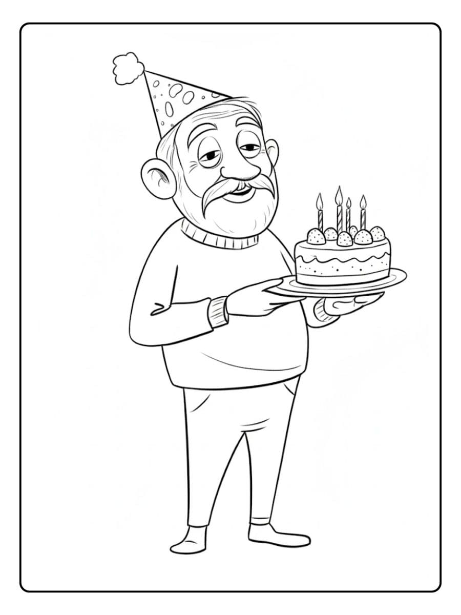 Kleurplaat verjaardag opa eenvoudig zwart wit lijntekening
