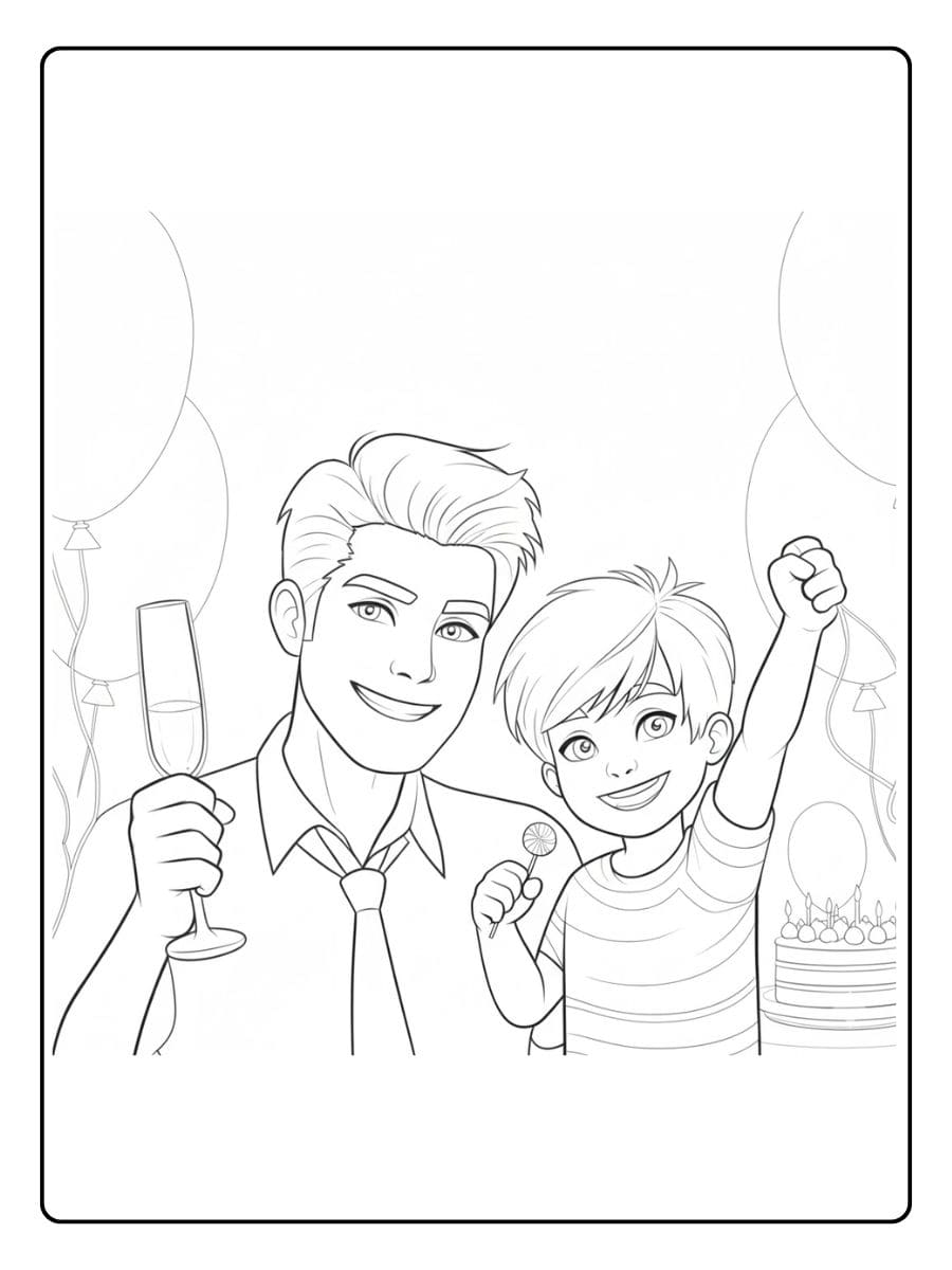 Kleurplaat verjaardag papa en zoon vieren feest