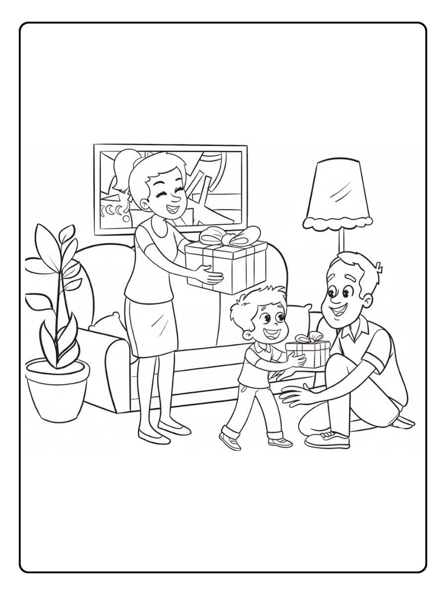 Kleurplaat verjaardag papa familie cadeau geven