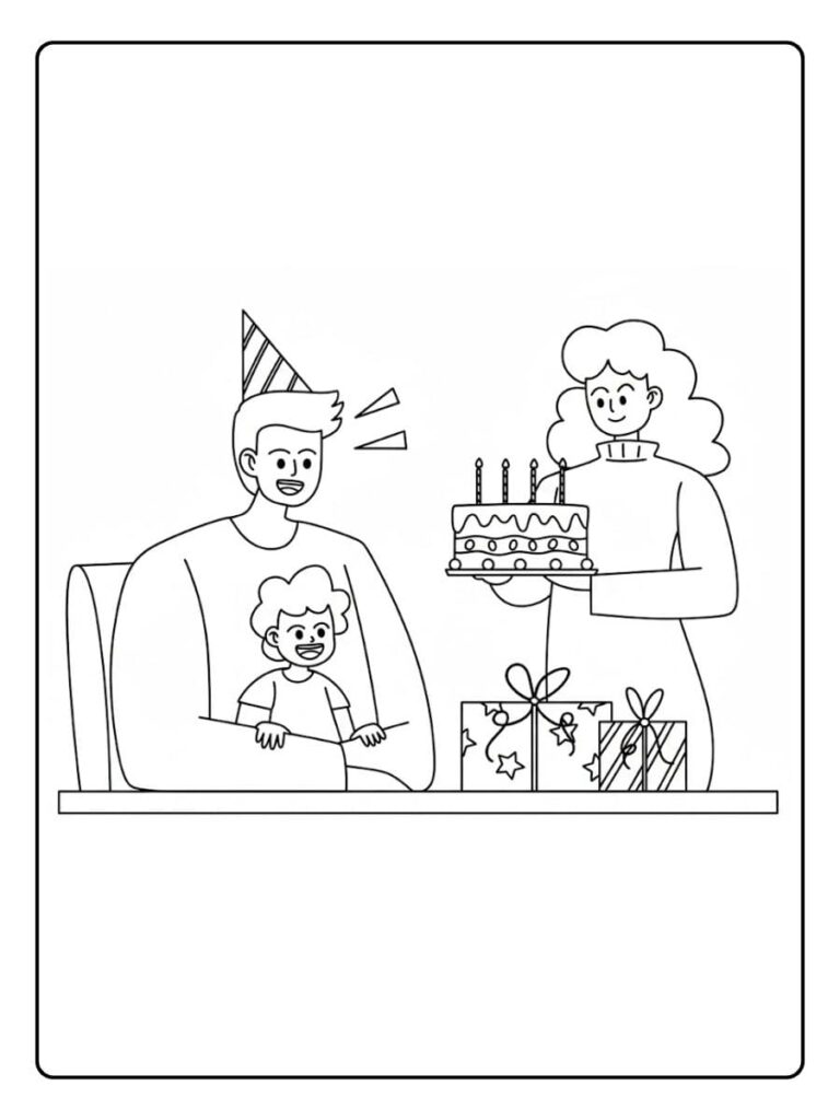 Kleurplaat verjaardag papa met gezin