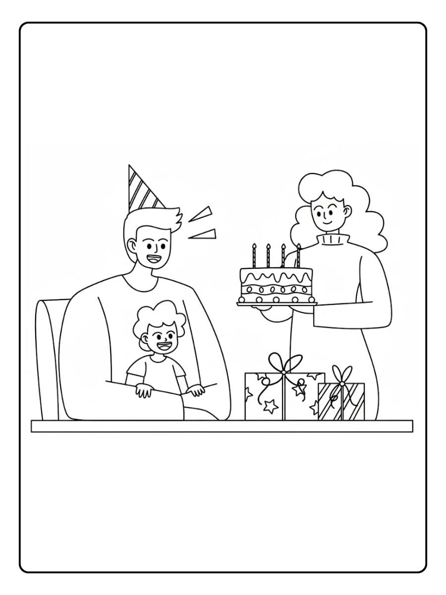 Kleurplaat verjaardag papa met gezin