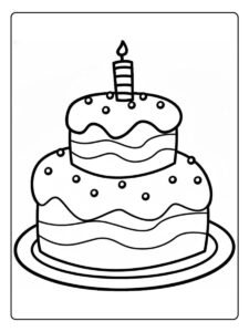 Kleurplaat verjaardagstaart Eenvoudige omtrek van een taart met kaars