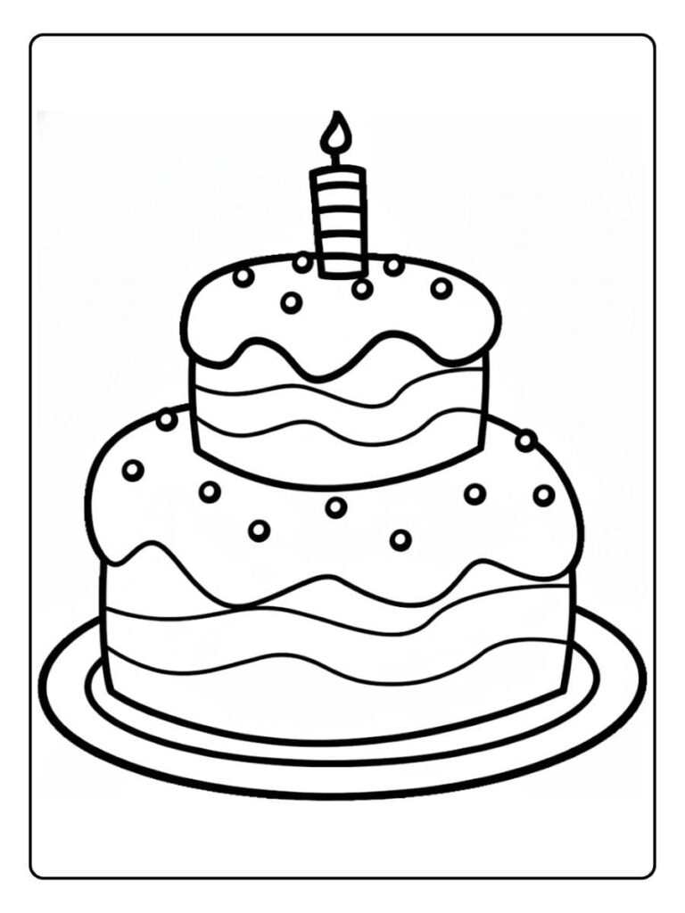 Kleurplaat verjaardagstaart Eenvoudige omtrek van een taart met kaars