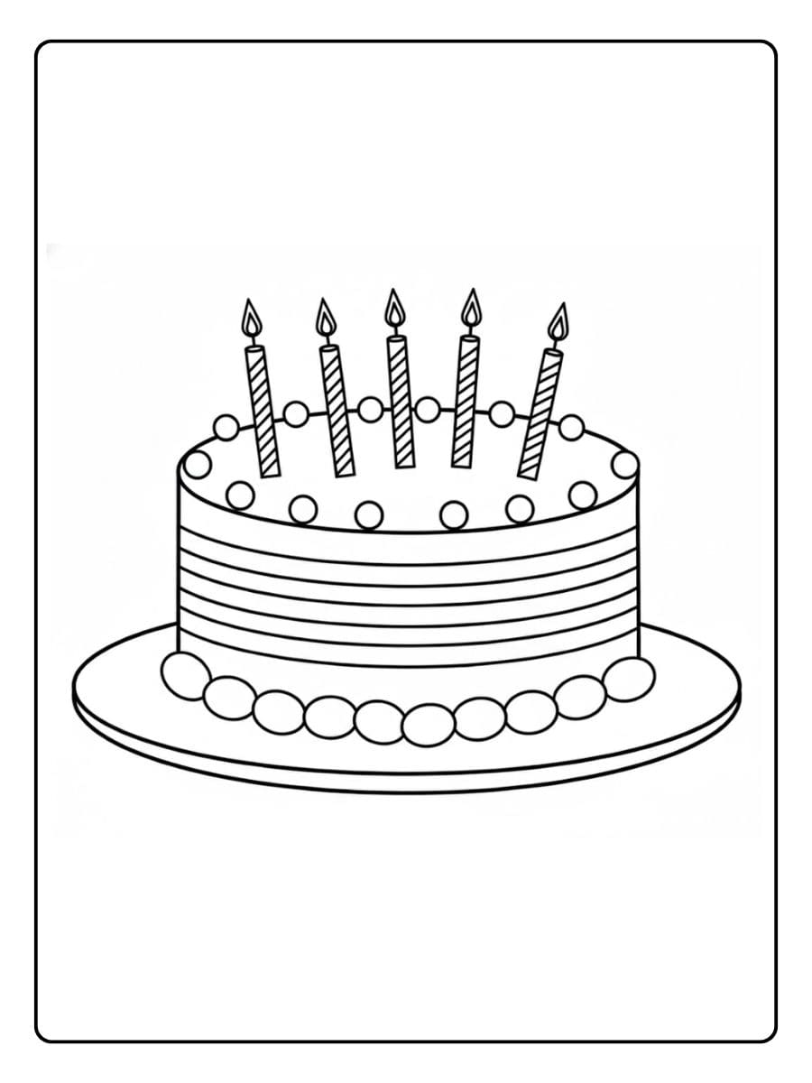 Kleurplaat verjaardagstaart met kaarsen
