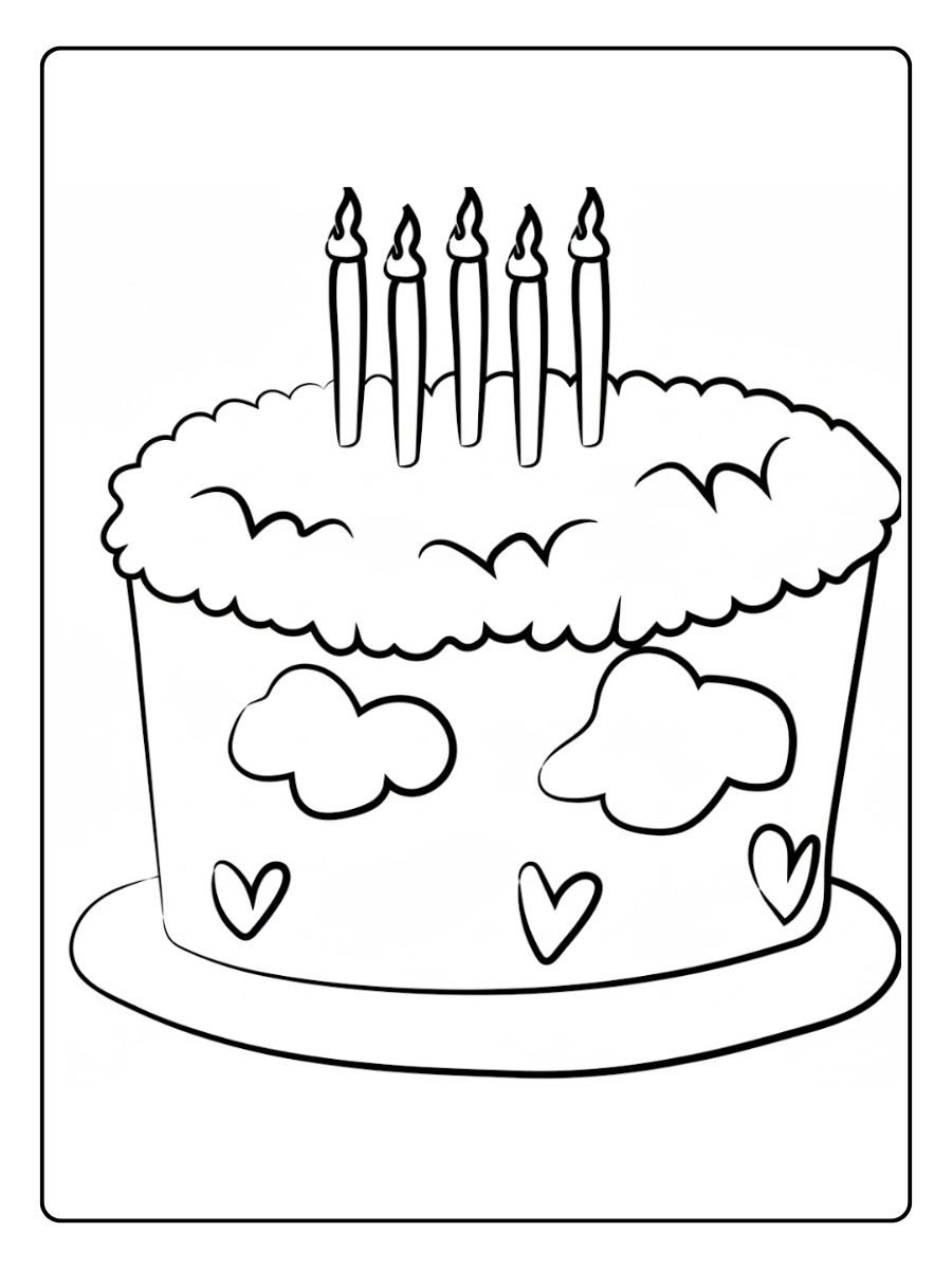 Kleurplaat verjaardagstaart met kaarsjes (1)