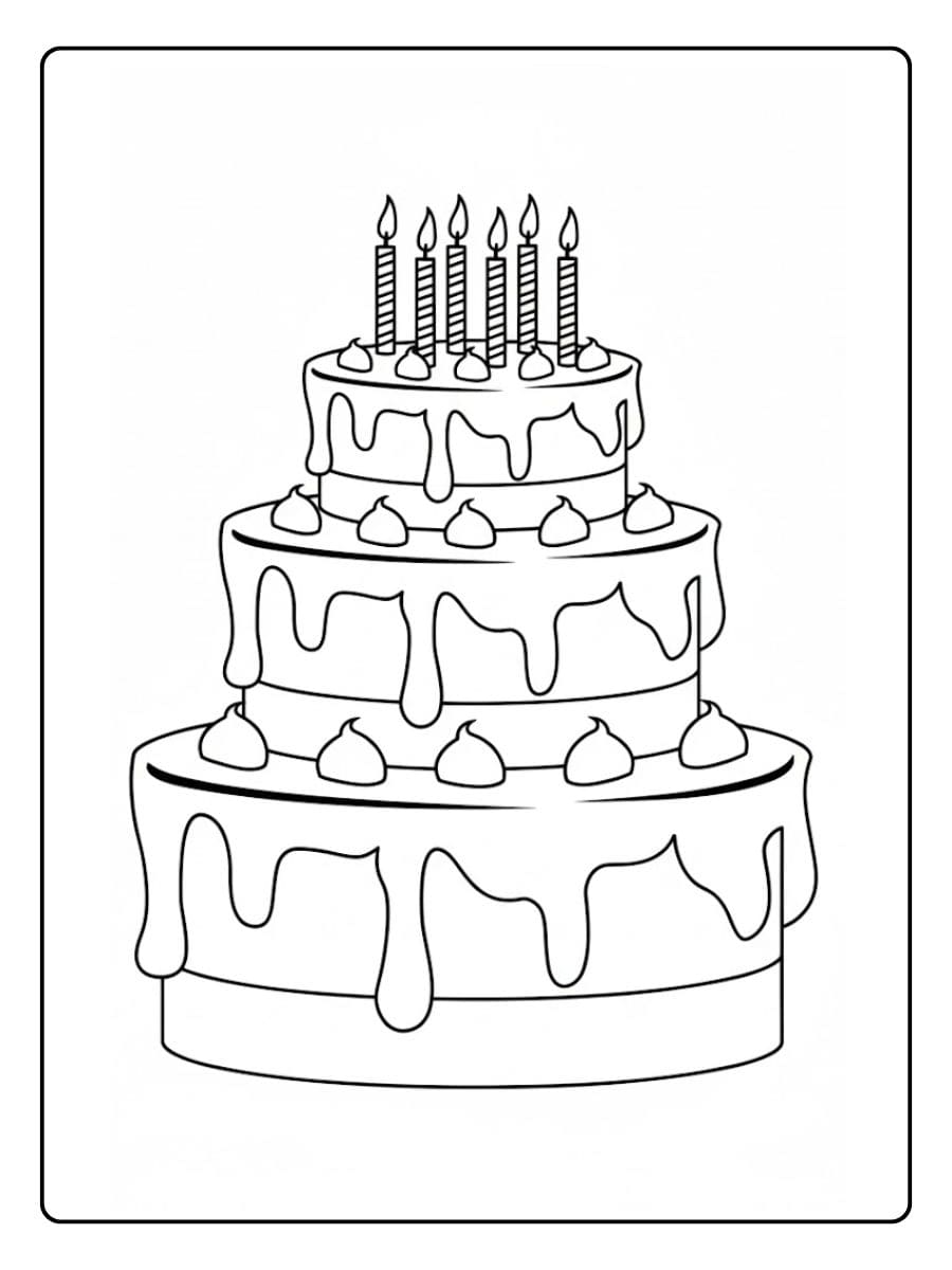 Kleurplaat verjaardagstaart met kaarsjes (2)