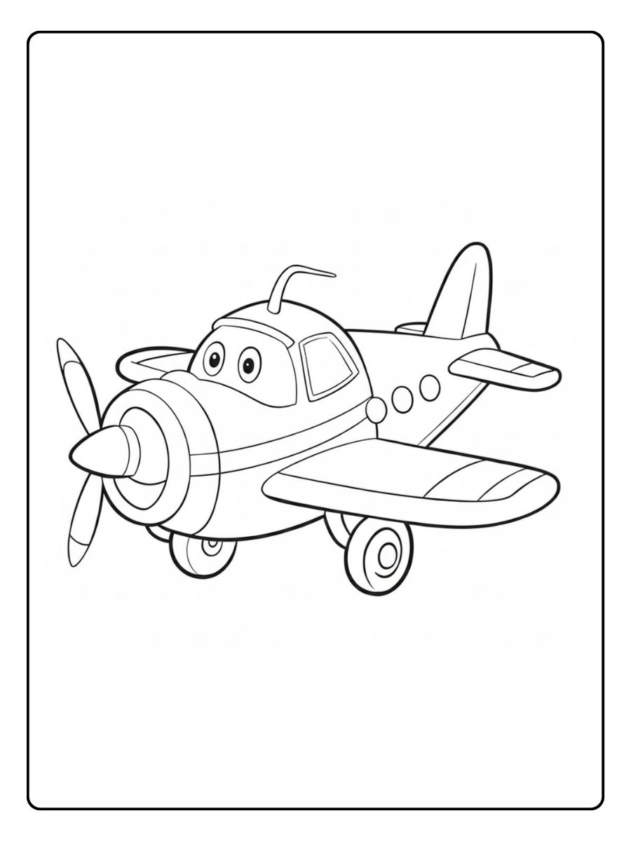 Kleurplaat vliegtuig Cartoon vliegtuig met grote ogen