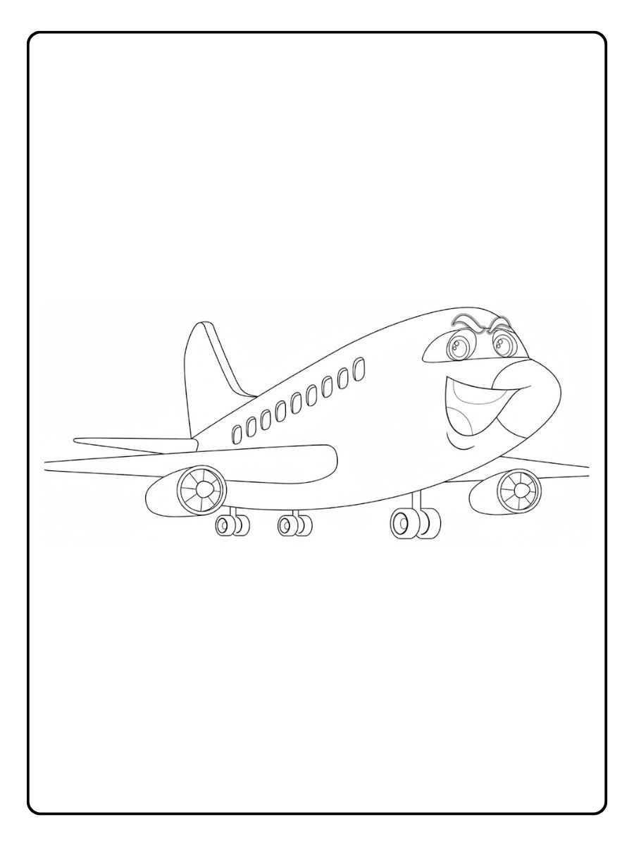 Kleurplaat vliegtuig Grappig vliegtuig met lachend gezicht