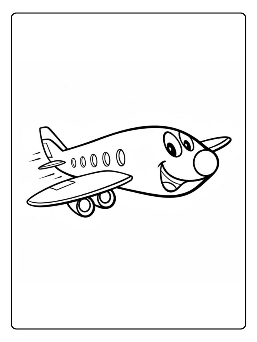 Kleurplaat vliegtuig Passagiersvliegtuig met glimlachend gezicht