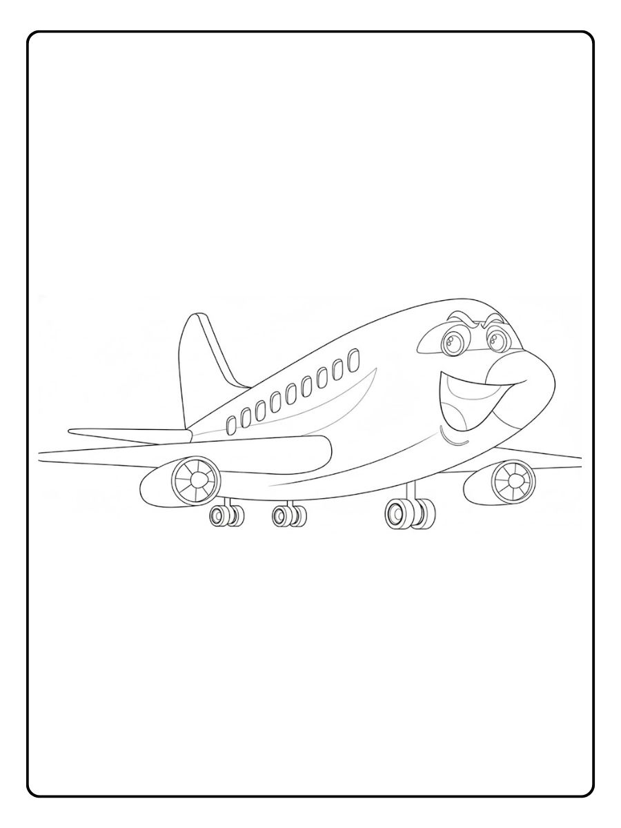 Kleurplaat vliegtuig Vrolijk passagiersvliegtuig