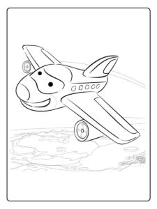 Kleurplaat vliegtuig Vrolijk vliegtuig boven de aarde