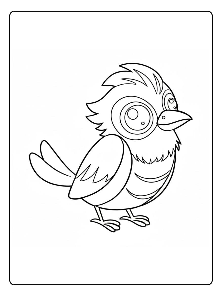 Kleurplaat vogel met grote ogen