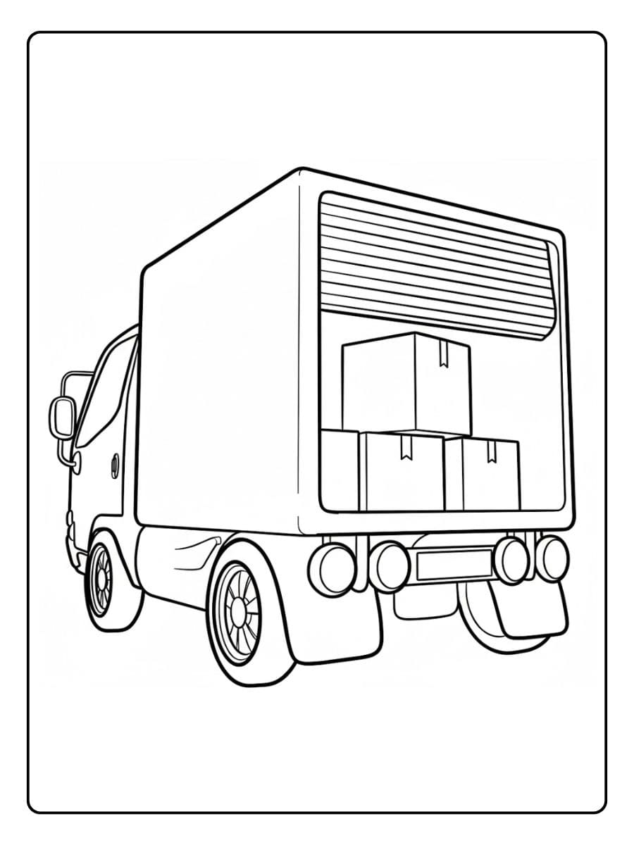 Kleurplaat vrachtwagen met pakketten