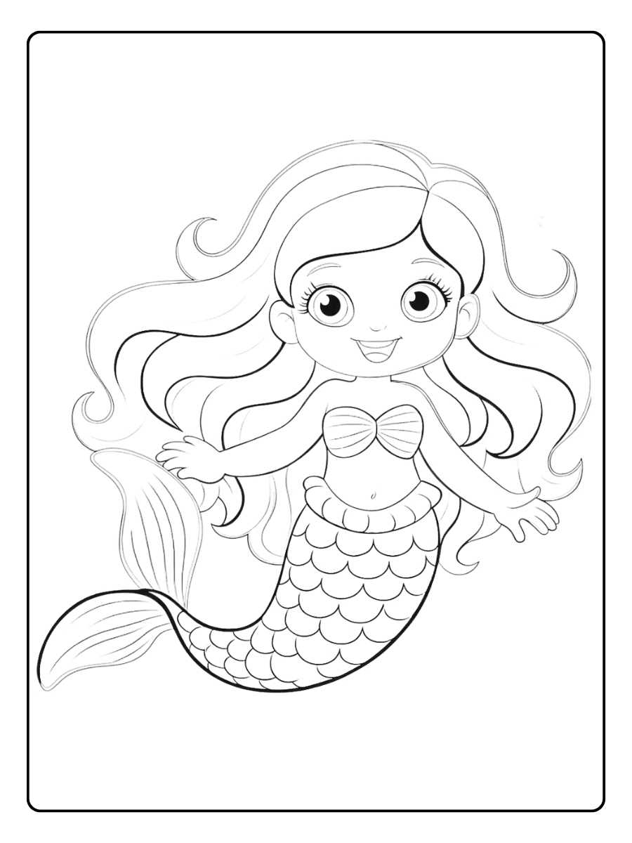 Kleurplaat zeemeermin Blije zeemeermin met wapperend haar