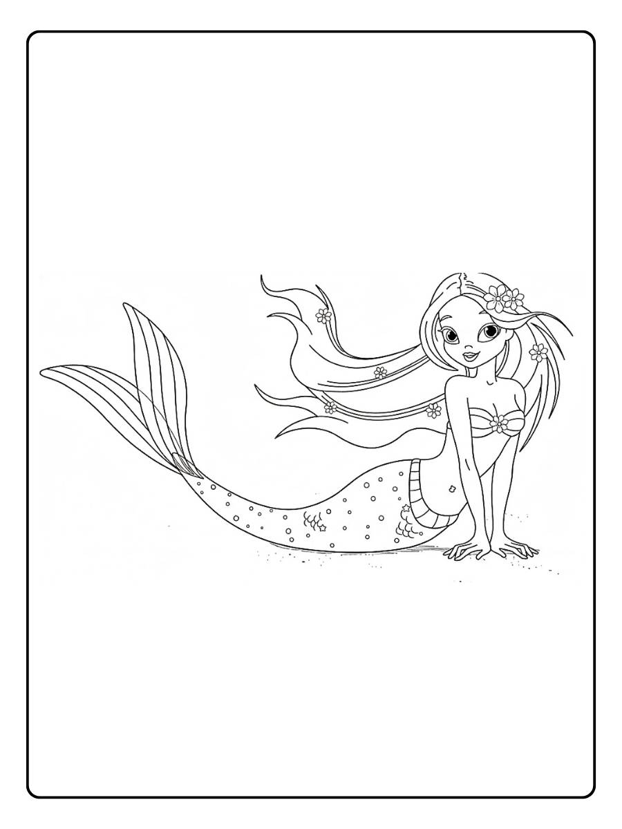 Kleurplaat zeemeermin Sierlijke zeemeermin zwemmend
