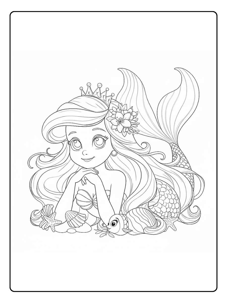 Kleurplaat zeemeermin Zeemeermin liggend met schelp