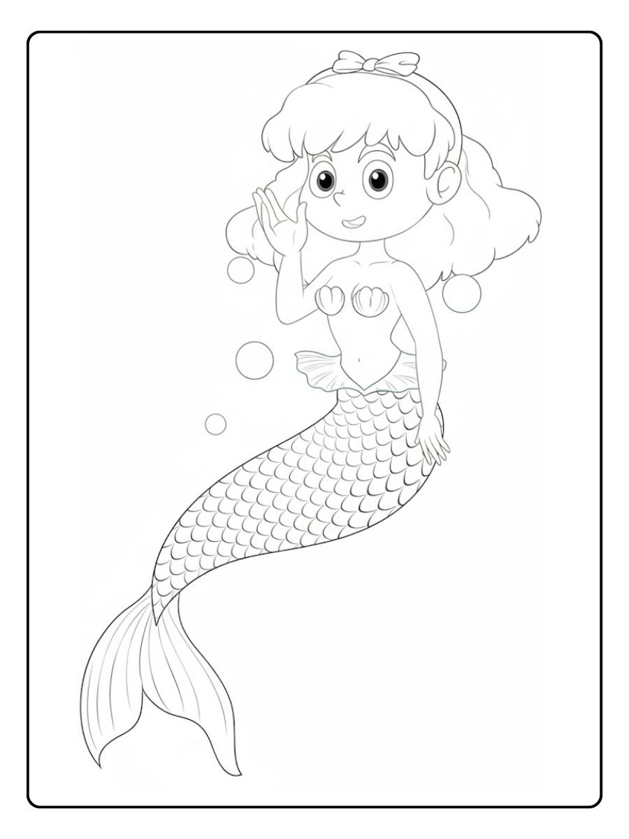 Kleurplaat zeemeermin Zeemeermin met grote ogen