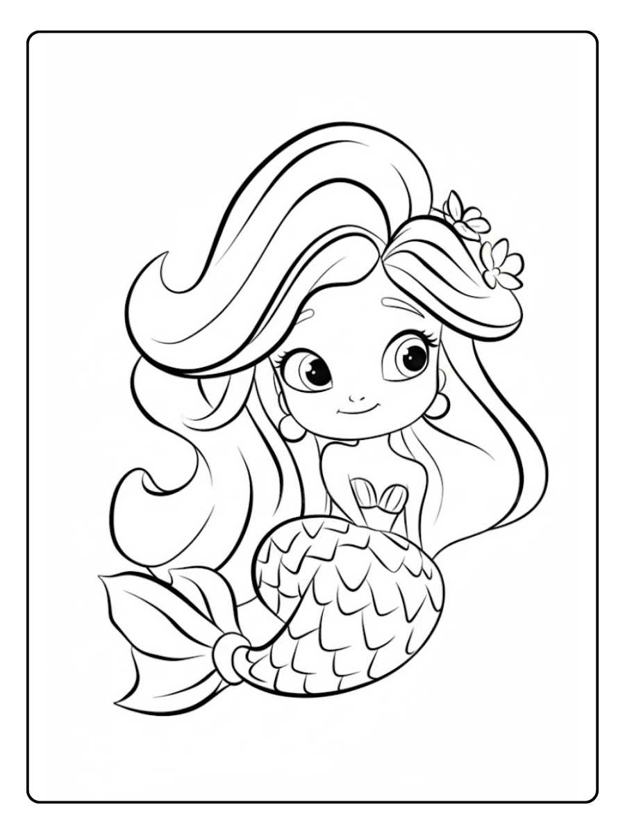 Kleurplaat zeemeermin Zeemeermin met lang golvend haar