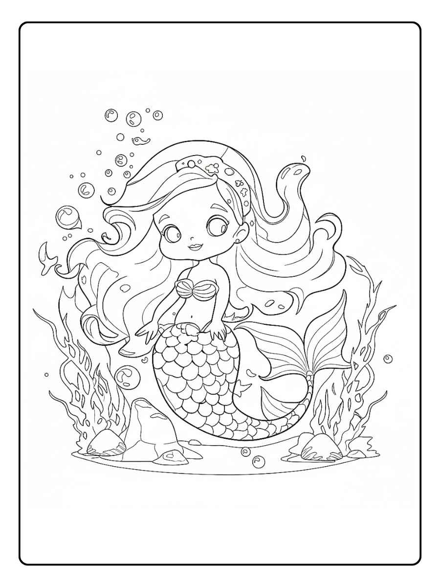 Kleurplaat zeemeermin Zeemeermin tussen zeeplanten