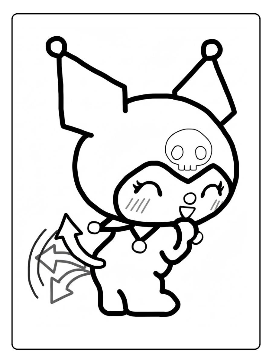 Kuromi kleurplaat lachend met duivelstaart